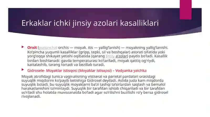 Ayollar va erkaklar reproduktivazolarikasalliklari sabablari, oldini olish choratad birlari 3