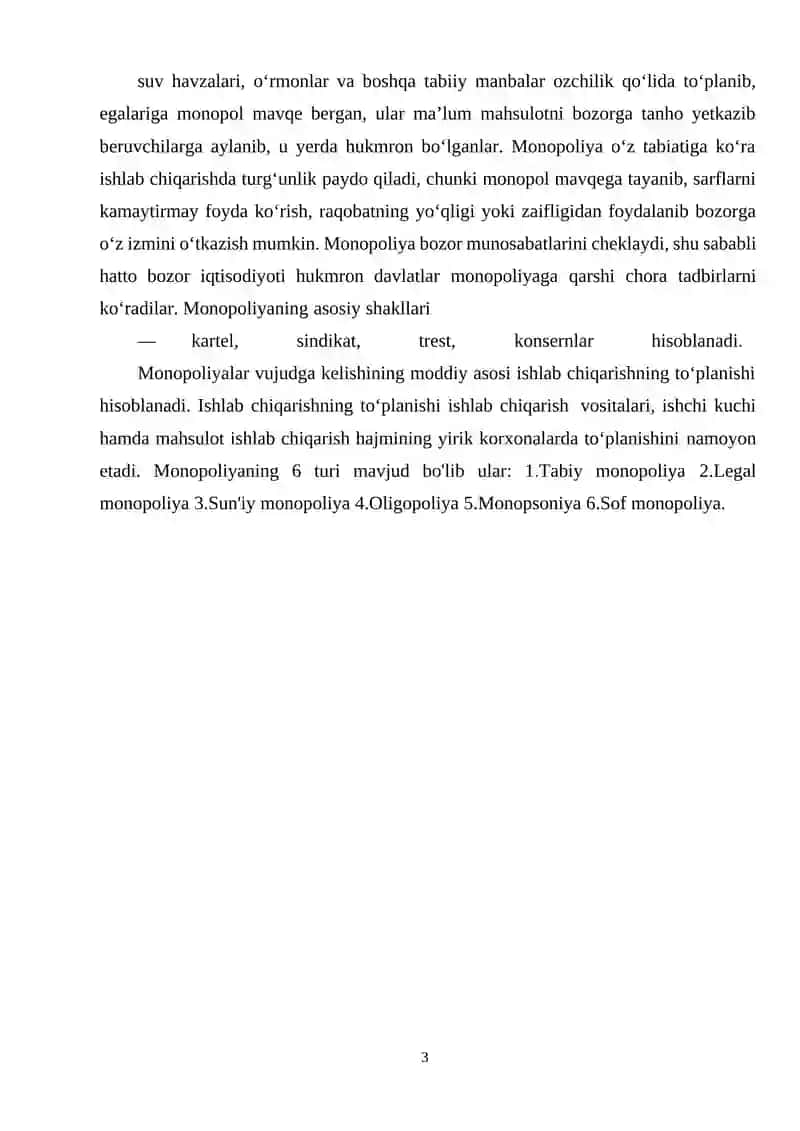 Monopoliyaning mohiyati va turlari 3