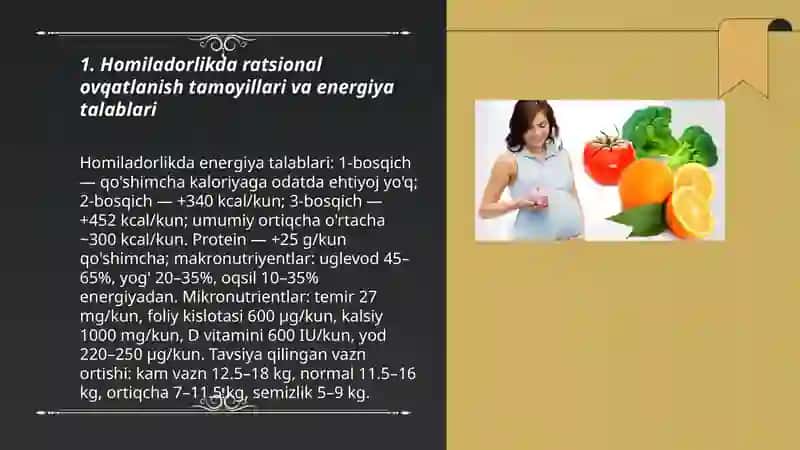Nutrisalogiyada homilador ayollarning ratsional ovqatlanishi 3