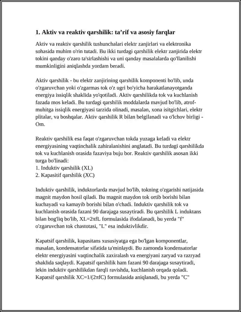 AKTIV VA REAKTIV QARSHILIKLARNING FARQI 3