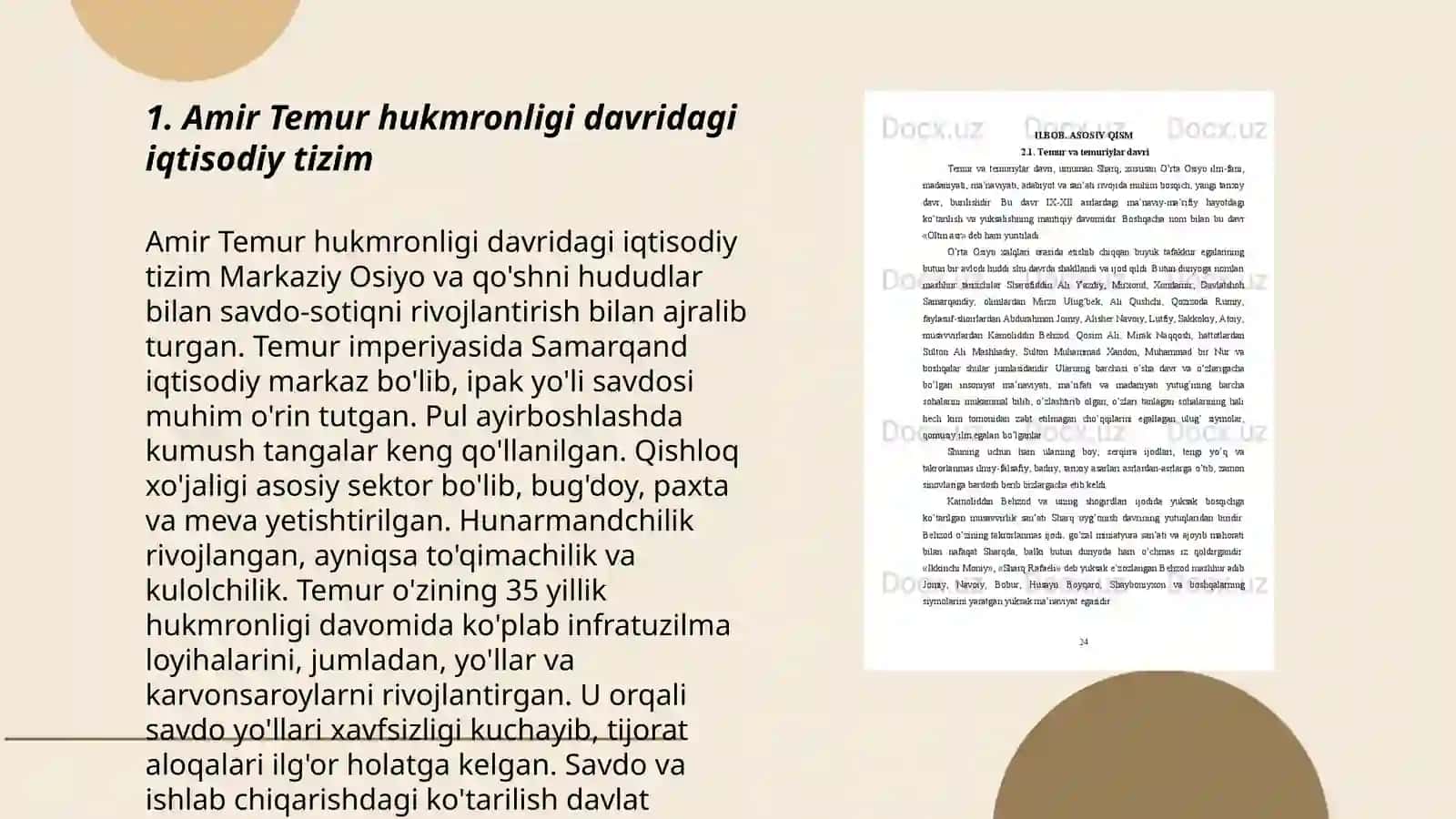 Amir Temur va Temuriylar davridagi iqtisodiy g'oyalarni Merkantilizm iqtisodiy talimoti g'oyalarini bilan taqqoslash 3