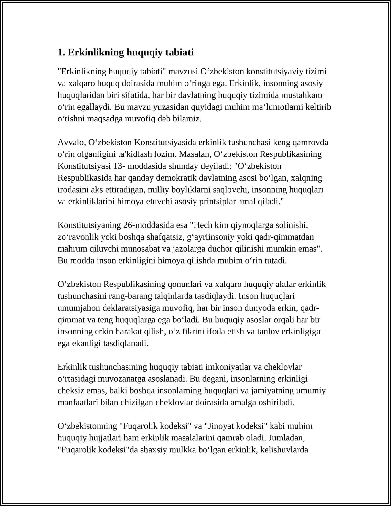 ERKINLIK,QONUN,HUQUQNING OʻZARO MUNOSABATI 3