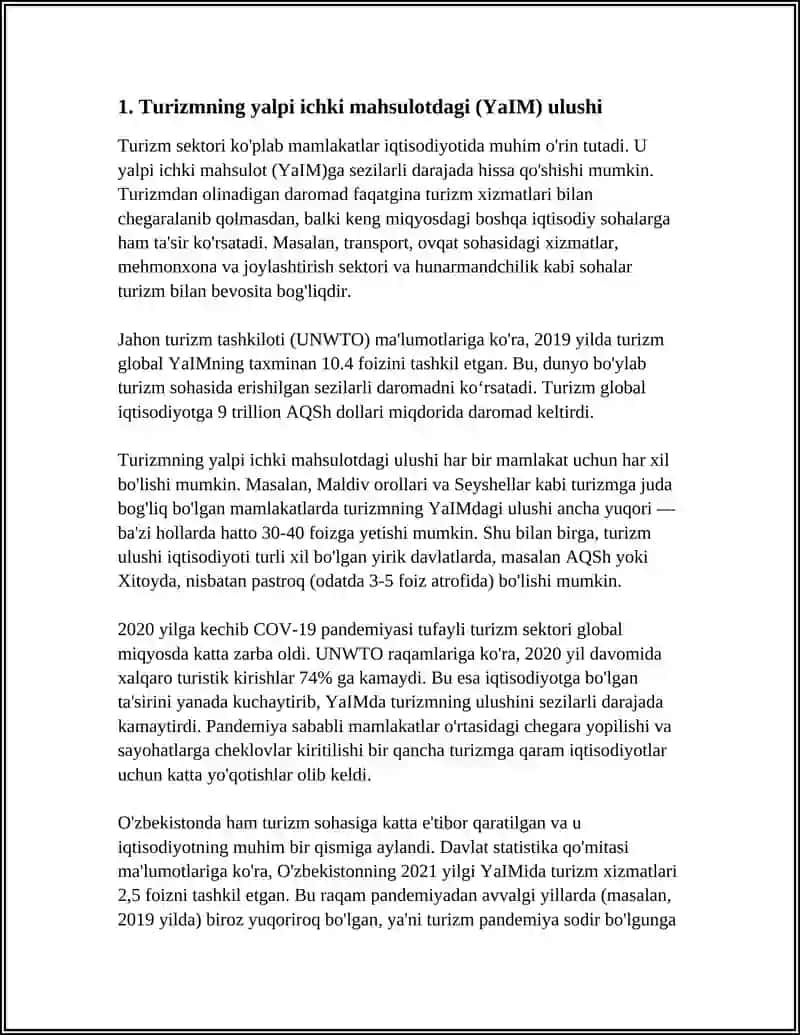 TURIZM TARMOGʻINING IQTISIYOTDAGI ROLI VA UNING BOSHQA SEKTORLARGA TA’SIRI 3