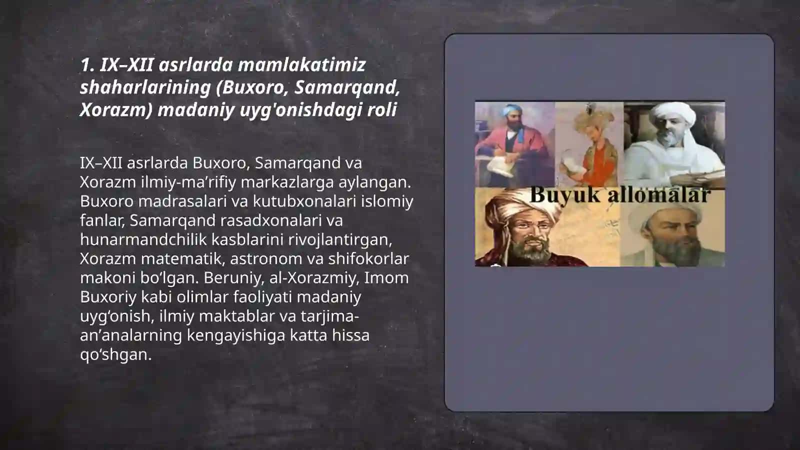 IX-XII asrlarda mamlakatimiz hududida ròy bergan madaniy uyģonish 3