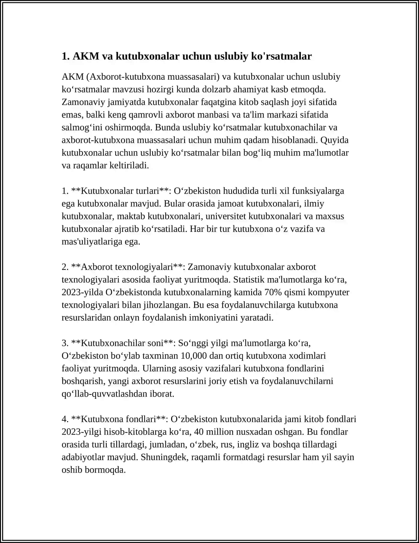 AKM, ARMLAR VA KUTUBXONALARGA USLUBIY YORDAM KOʻRSATISH 3