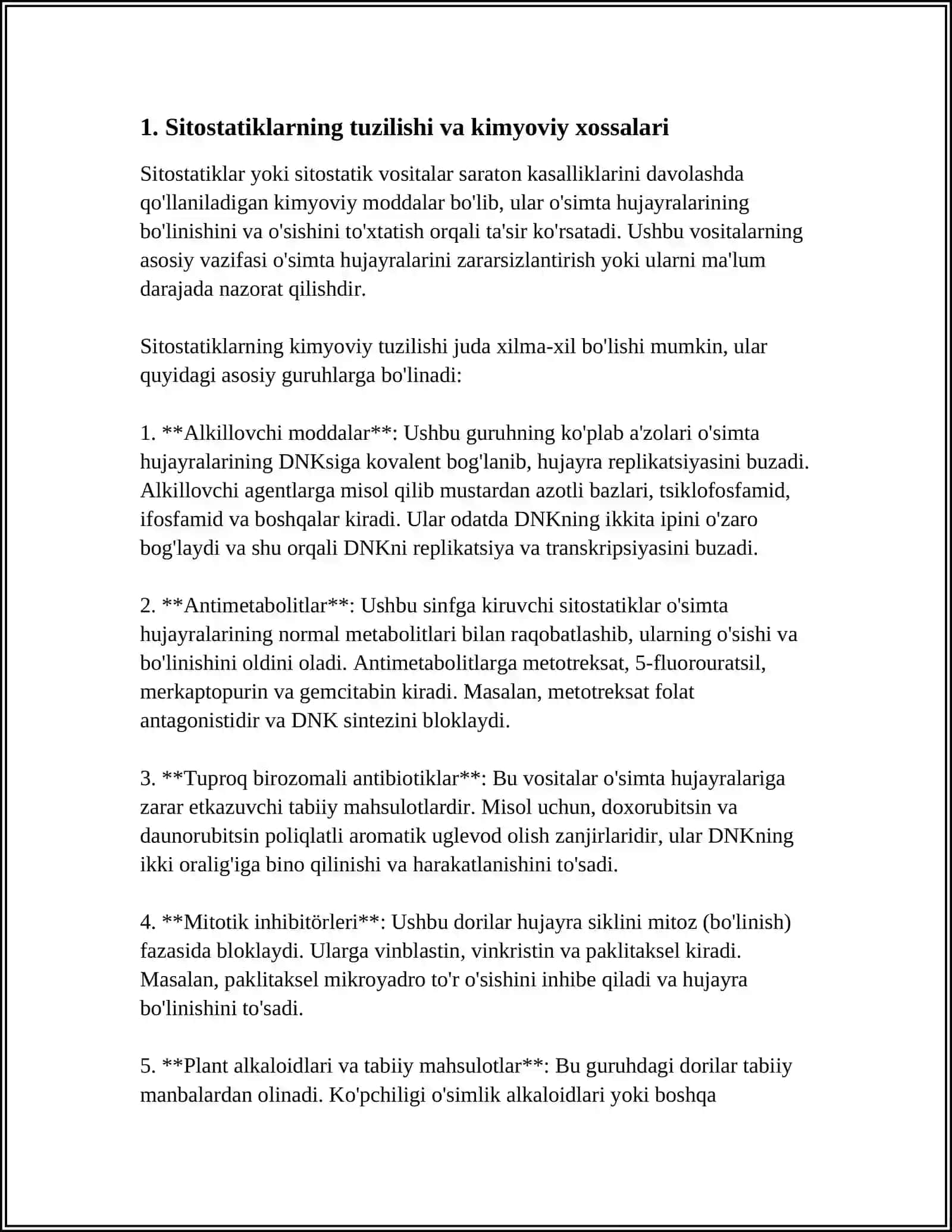 SITOSTATIK VA SITOTOKSINLAR TUZILISHI MOHIYATI VA QOLLANILISHI 3