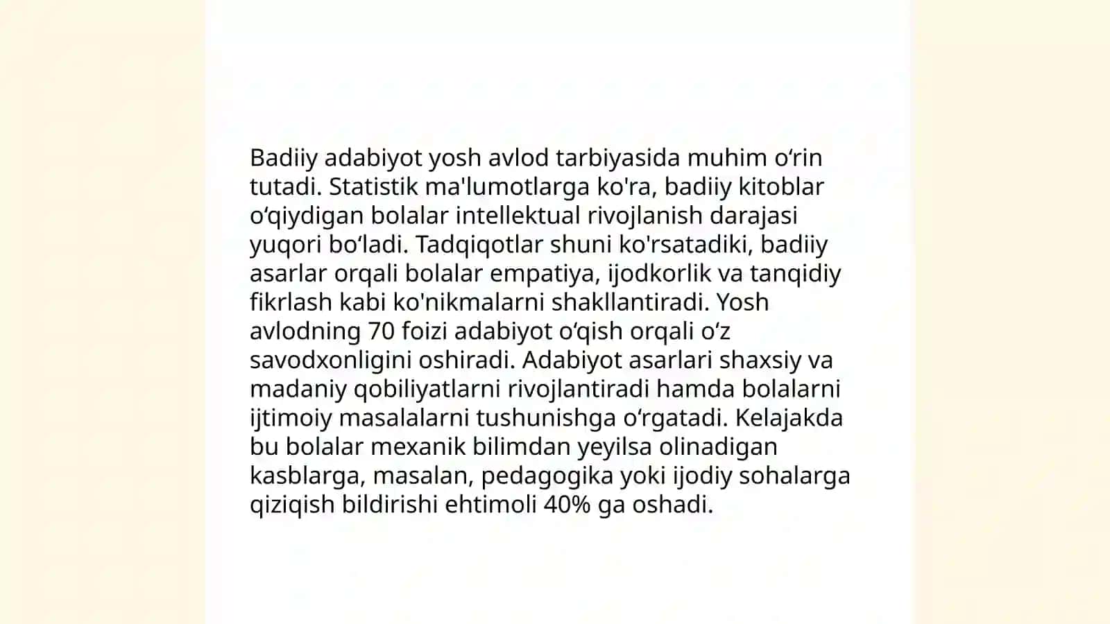 Yosh avlodni ma'naviy-axloqiy va Vatanparvarlik ruhida tarbiyalashda "so'z san'ati" deya ta'riflanuvchi badiiy adabiyotning ahamiyati 3