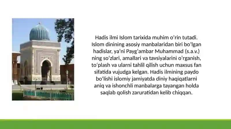 Hadis ilmining paydo bo'lishi. Al-Buxoriy asarlari (TAQDIMOT) 3