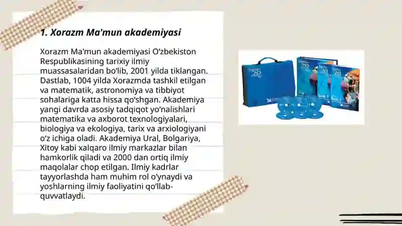 IX–XII-asrlarda mamlakatimiz hududida roʻy bergan madaniy uygʻonish (Renessans) Buyuk allomalarimizning jahon sivilizatsiyasiga qoʻshgan hissasi 3