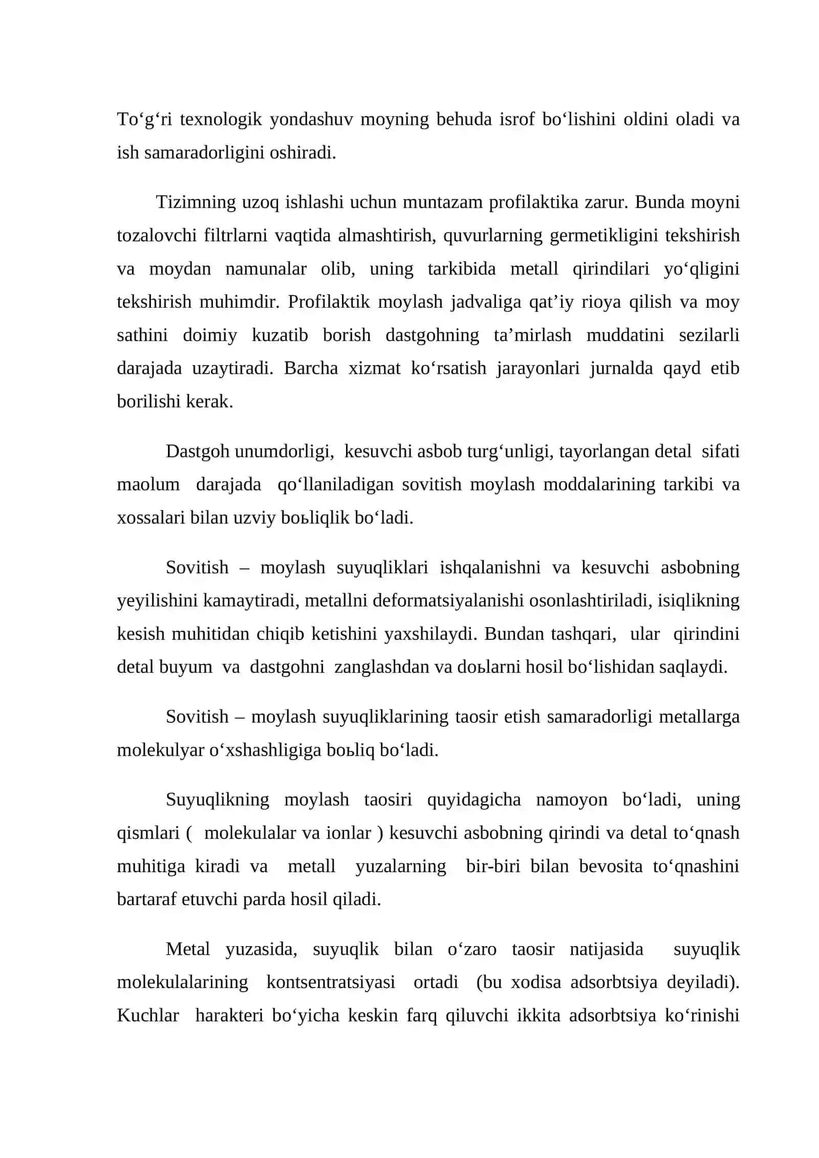 Dastgohlarni moylashning nazariy asoslari va uning ahamiyati 3