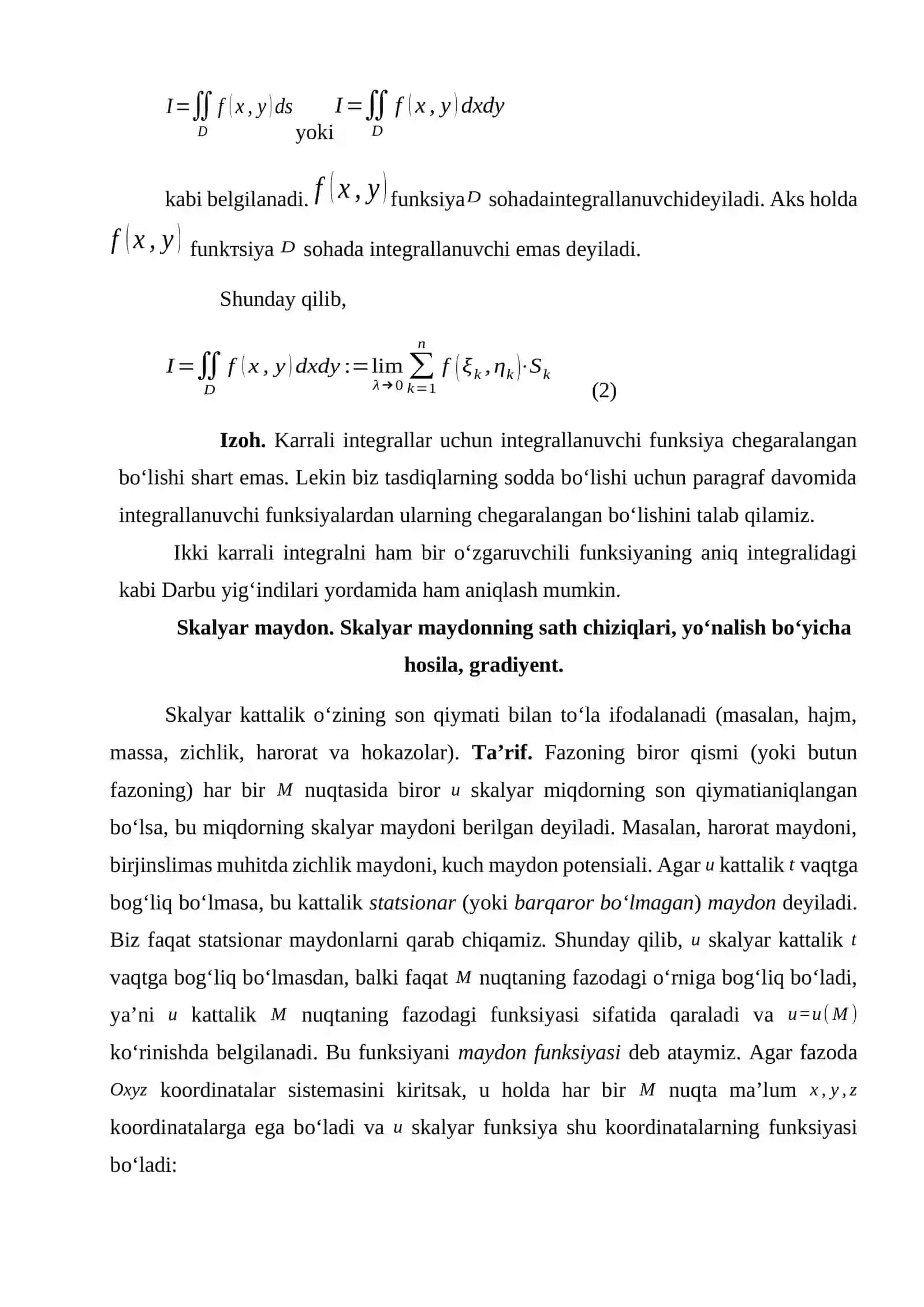 Ikki va uch oʻlchovli integrallarni geometriya va mexanika masalalarini yechishga tadbiqlari 3