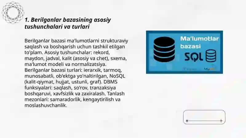 Berilganlar bazasi va ularni boshqarish tizimlari bilan ishlashni o'rganish 3