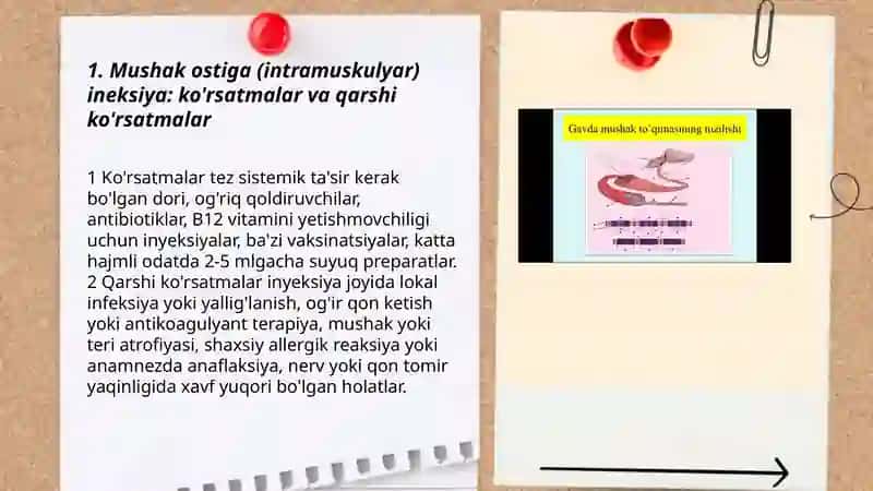 Mushak ostiga, vena ostiga, va teri ostiga ineksiya qilish usullari va tartibi 3