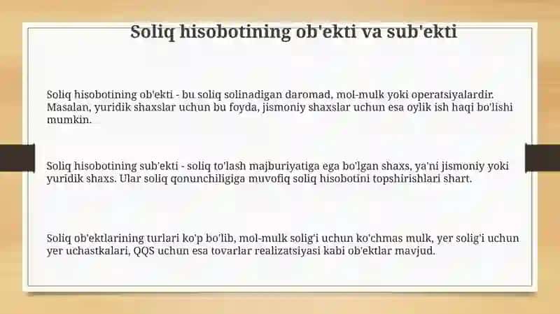 Soliq hisobotining ob'ekti va predmeti 3