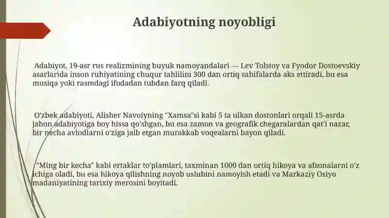 Badiiy adabiyotning o'ziga xosligi 3