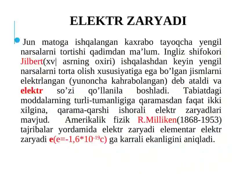 Elektr zaryadi va elektrostatik maydon 3