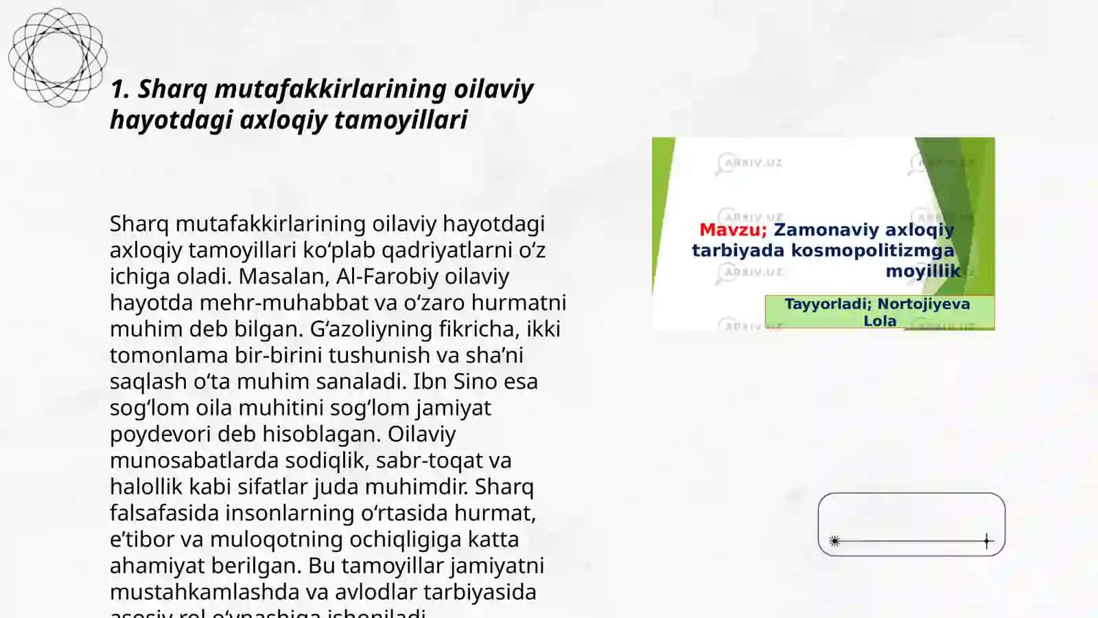 Sharq mutafakkirlarning axloqiy qarashlari. Oilaviy hayotga axloqiy tayyorgarlik 3
