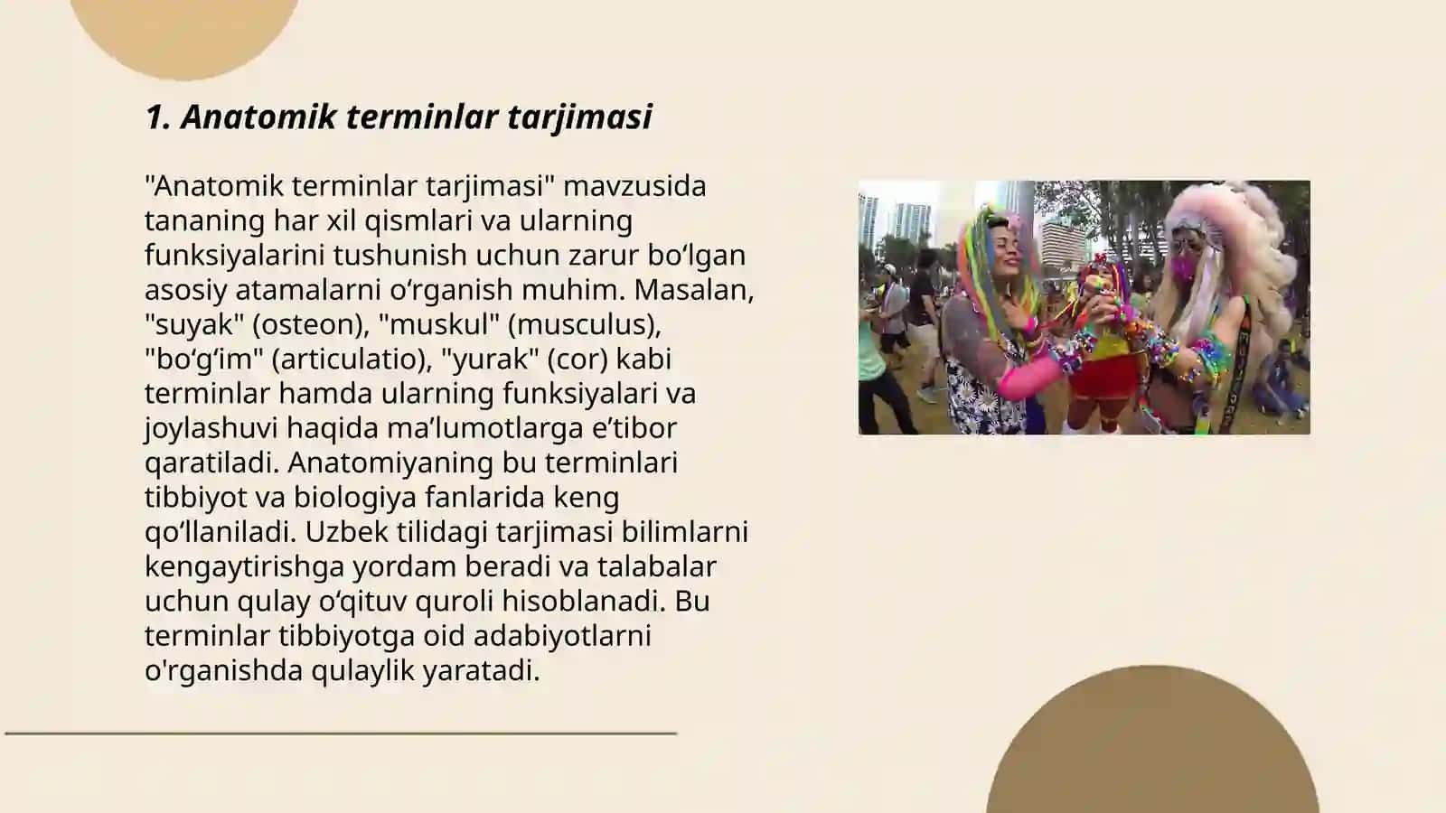 Nom plur va gen plur da murakkab anatomik terminlarni tarjima qilish 3