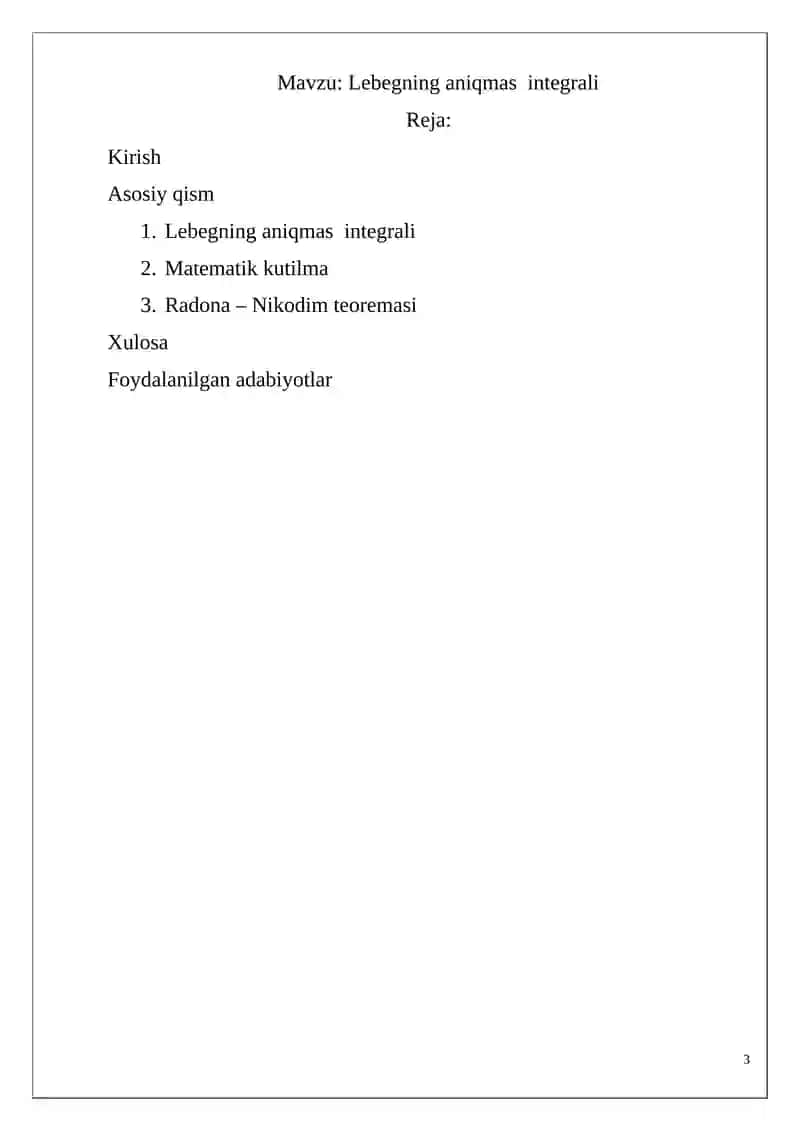 Lebegning aniqmas integrali 3