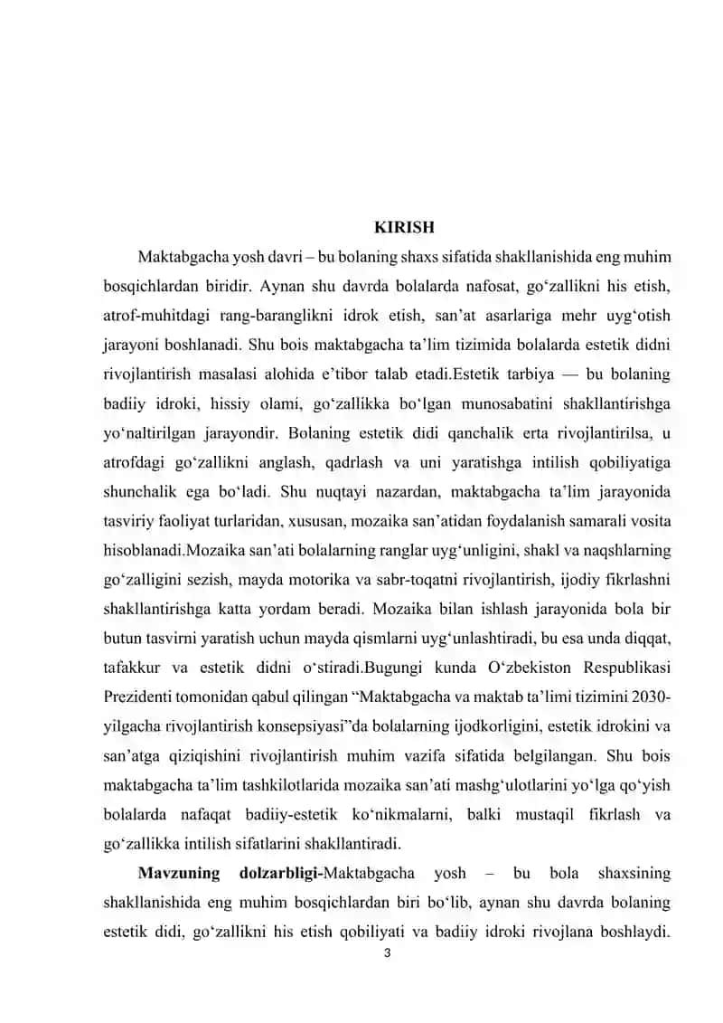 Mozaika orqali maktabgacha yoshdagi bolalarda estetik didni rivojlantirish 3