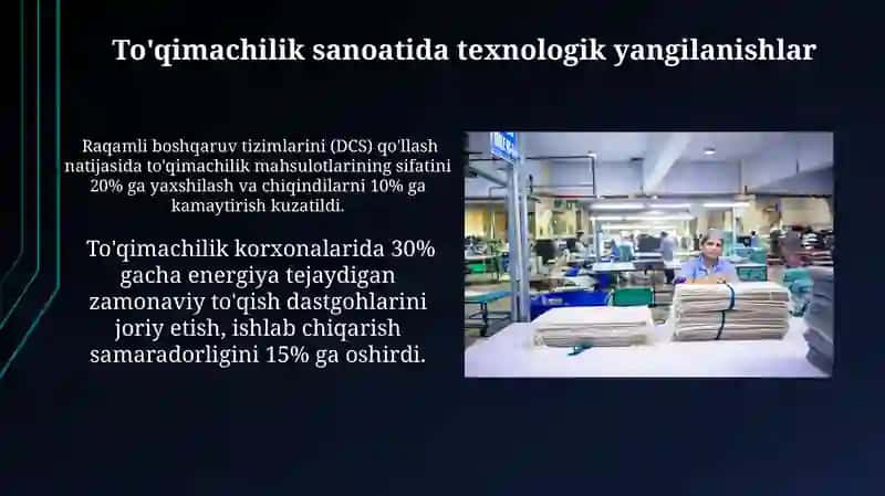 To'qmachilik sanoatida milliy iqtisodiyotning tarmoq va sohalarida olib borilayotgan islohotlari 3