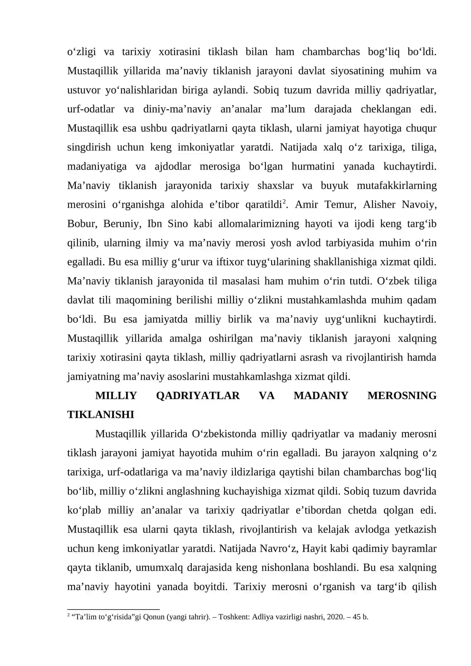 MUSTAQILLIK YILLARIDA O‘ZBEKISTONDAGI MA’NAVIY VA MADANIY TARAQQIYOT 3