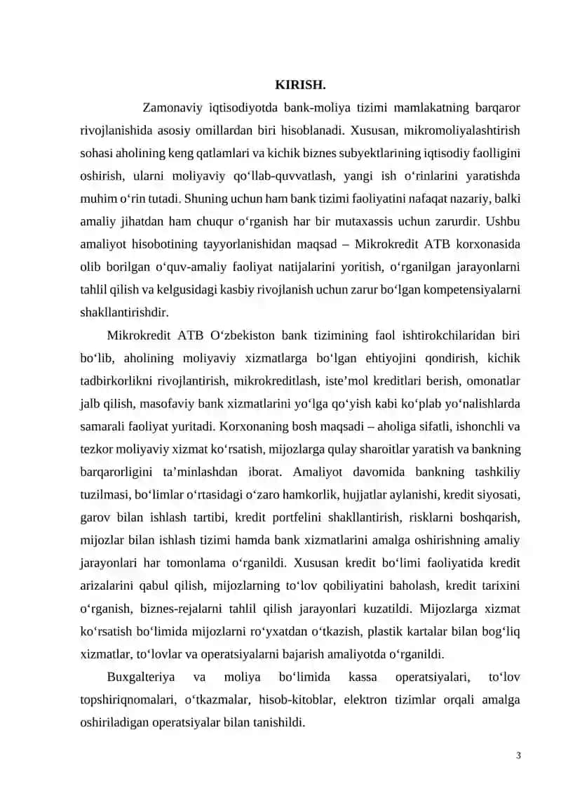 Mikrokreditbank ATB bank bitiruv amaliy hisoboti 3
