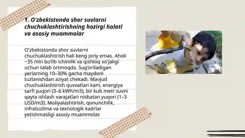 O'zbekistonda shor suvlarni chuchuklashtirish muammosini hal qilish 3