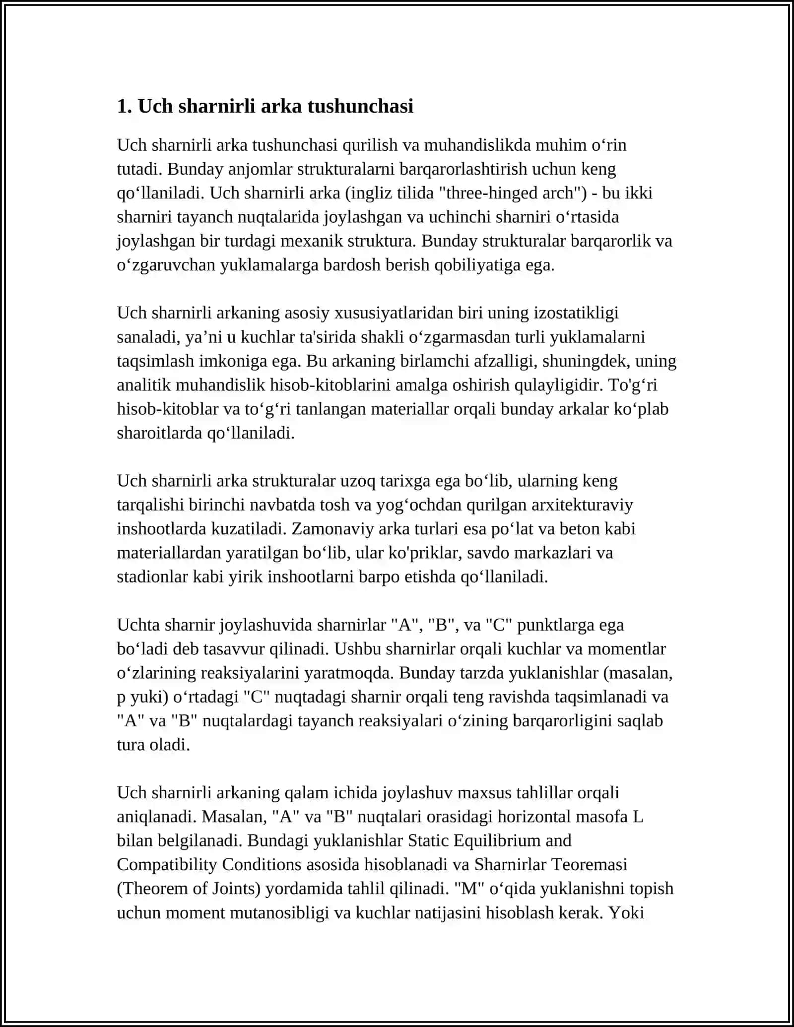 UCH SHARNIRLI SISTEMALAR HAQIDA UMUMIY MA’LUMOTLAR. UCH SHARNIRLI ARKALAR 3