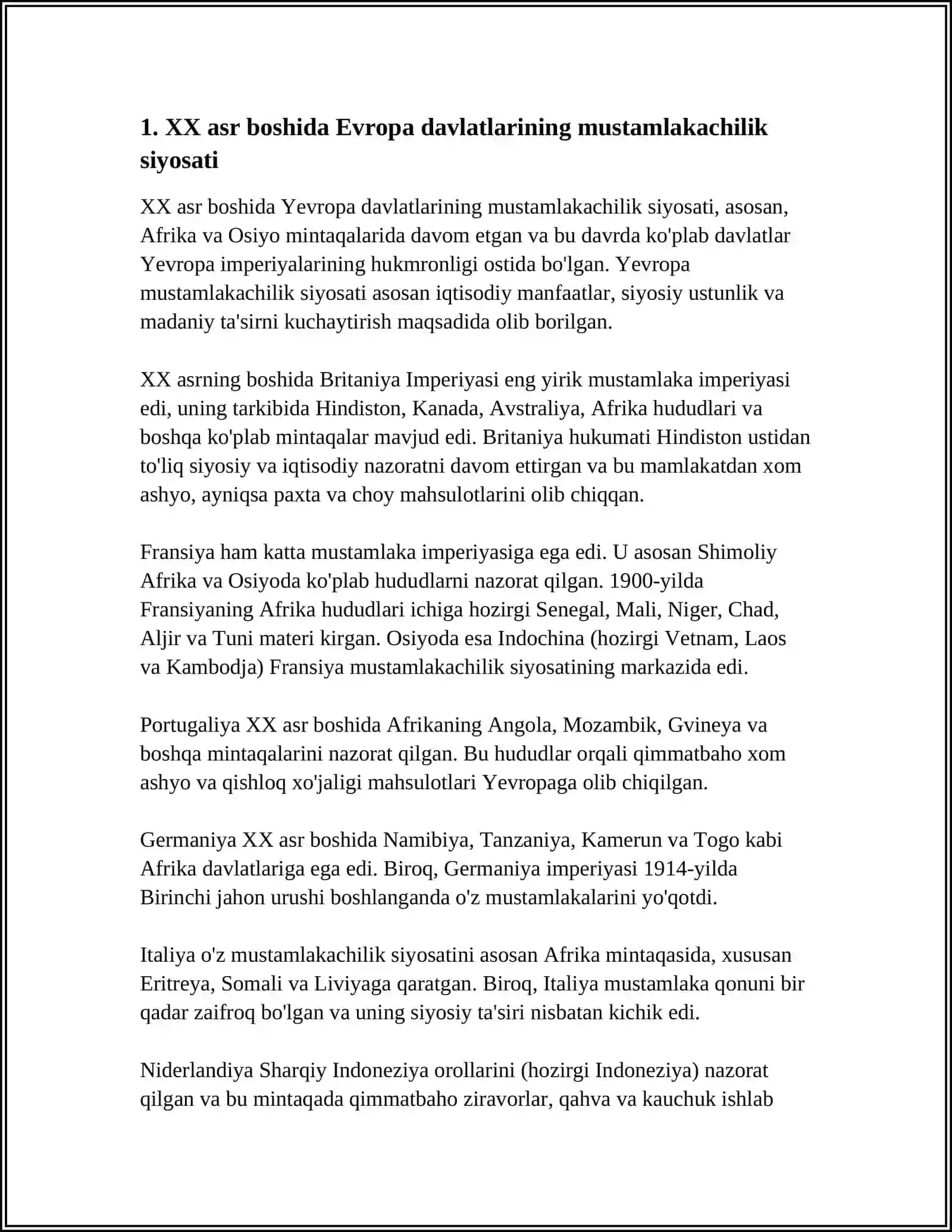 XX ASR OXIRI - XXI ASR BOSHLARIDA XORIJIY MAMLAKATLAR TARIXI TARIXSHUNOSLIGI REFERAT 3