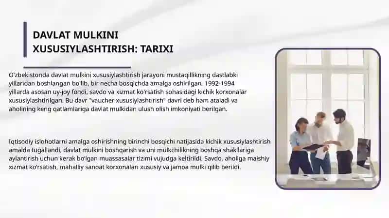 O’zbekistonda davlat mulkini xususiylashtirish va boshqarish 3