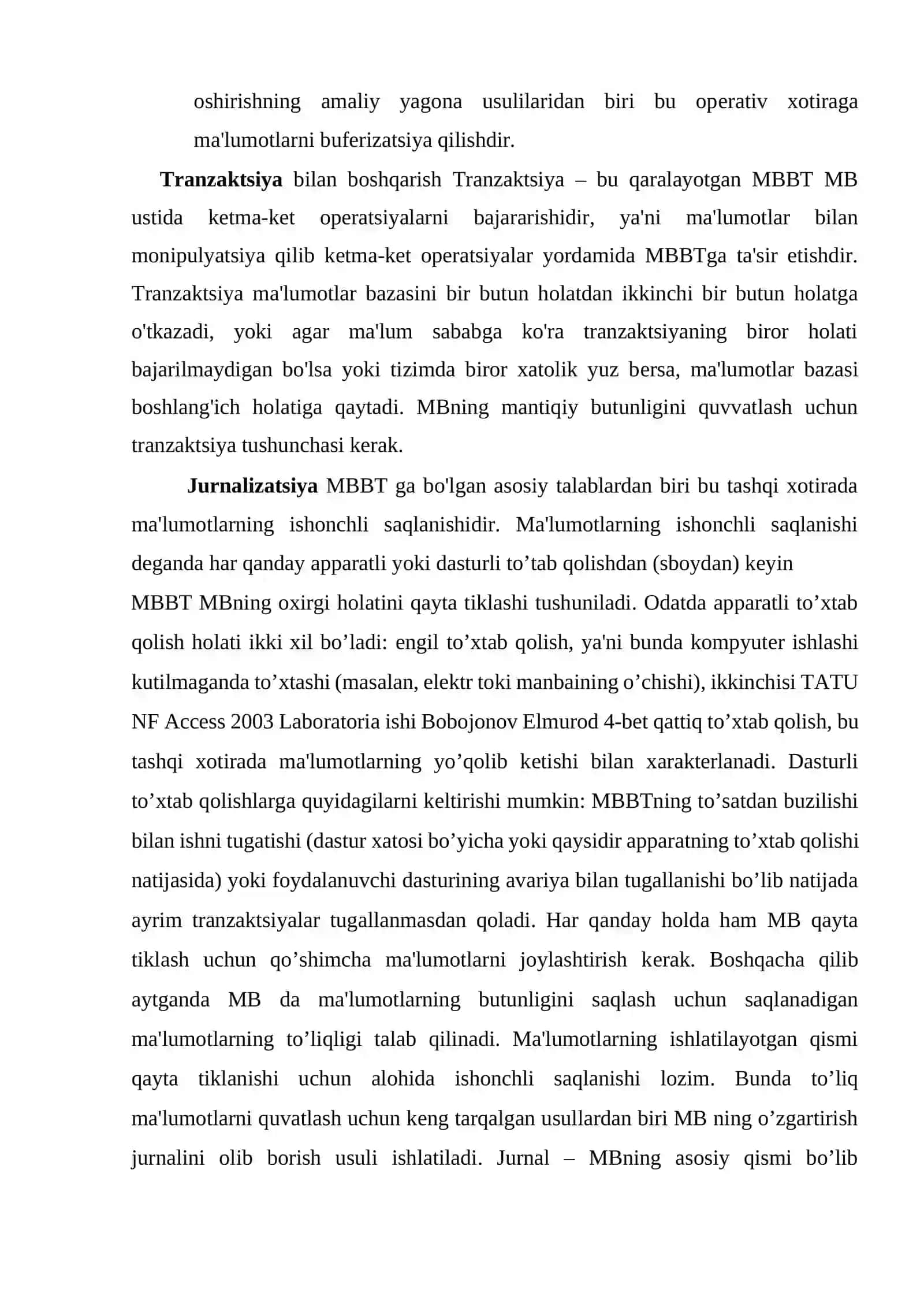 Ma’lumotlar bazasi texnologiyalari fanidan “Universitet ma’lumotlar bazasini loyihalash” 3