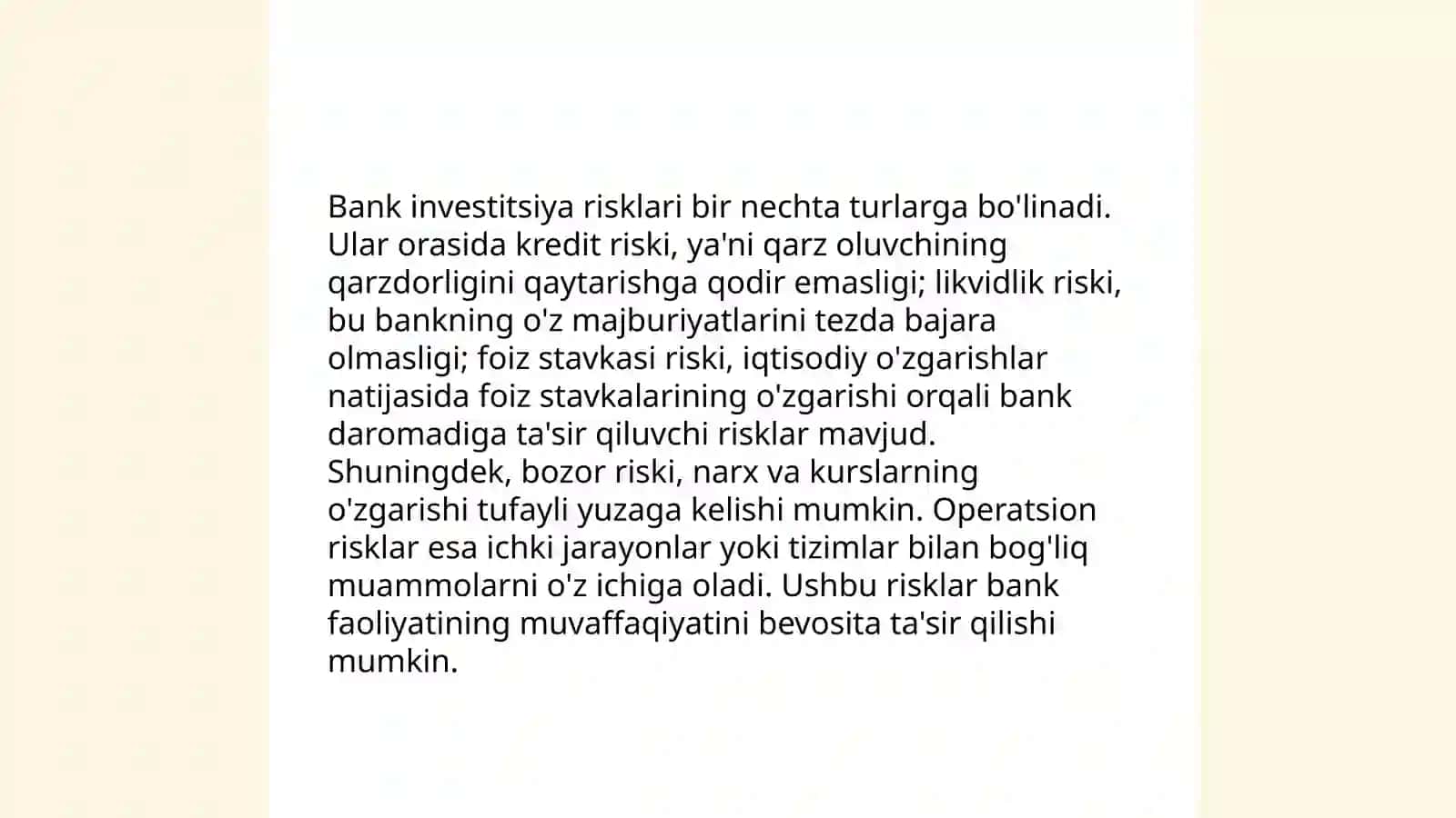 Banklarning investitsiya risklari va ularni pasaytirish yoʻllari 3