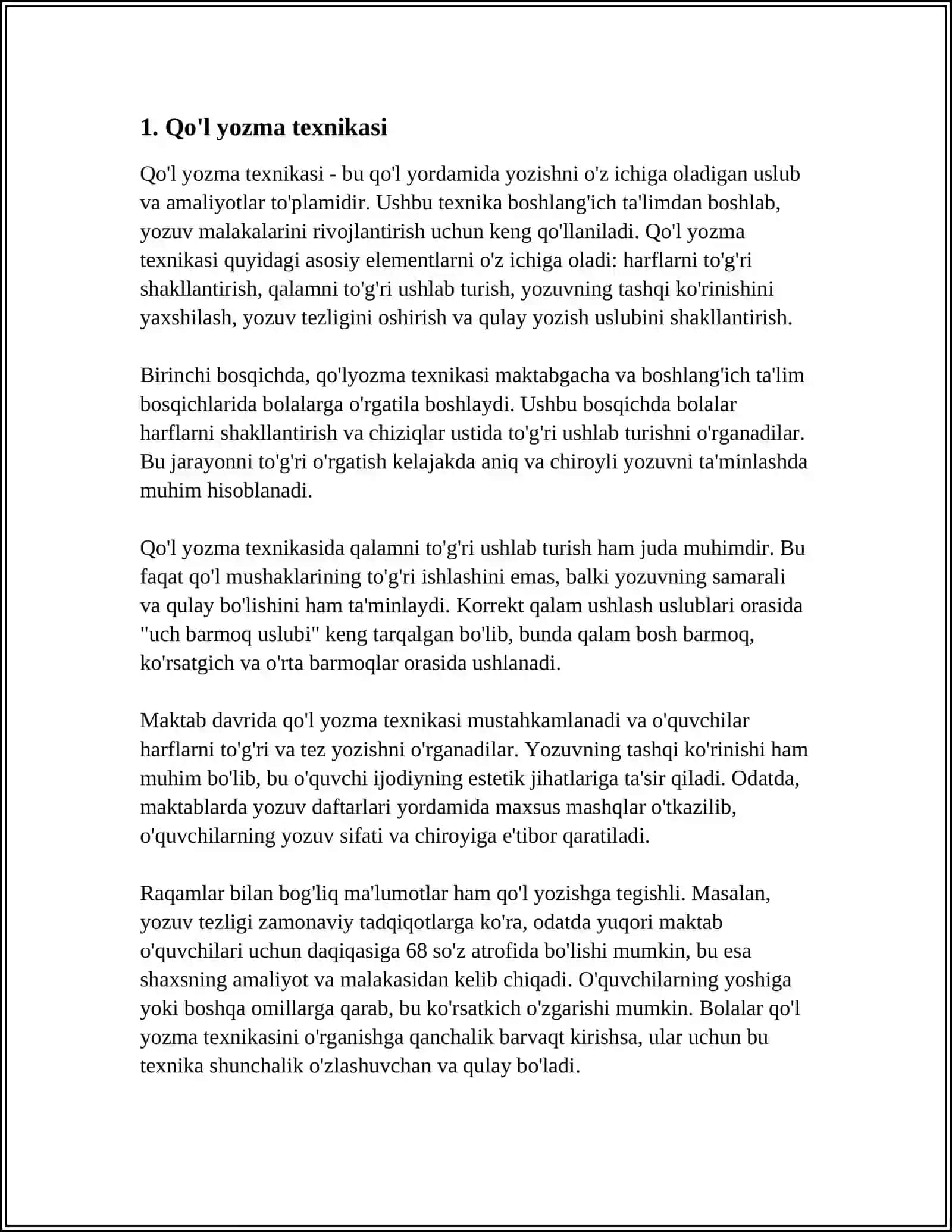 BOSHLANGICH SINFLAR UCHUN QOL YOZMA 3