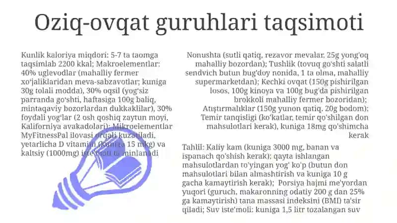 Oziq-ovqat guruhlari taqsimoti 3