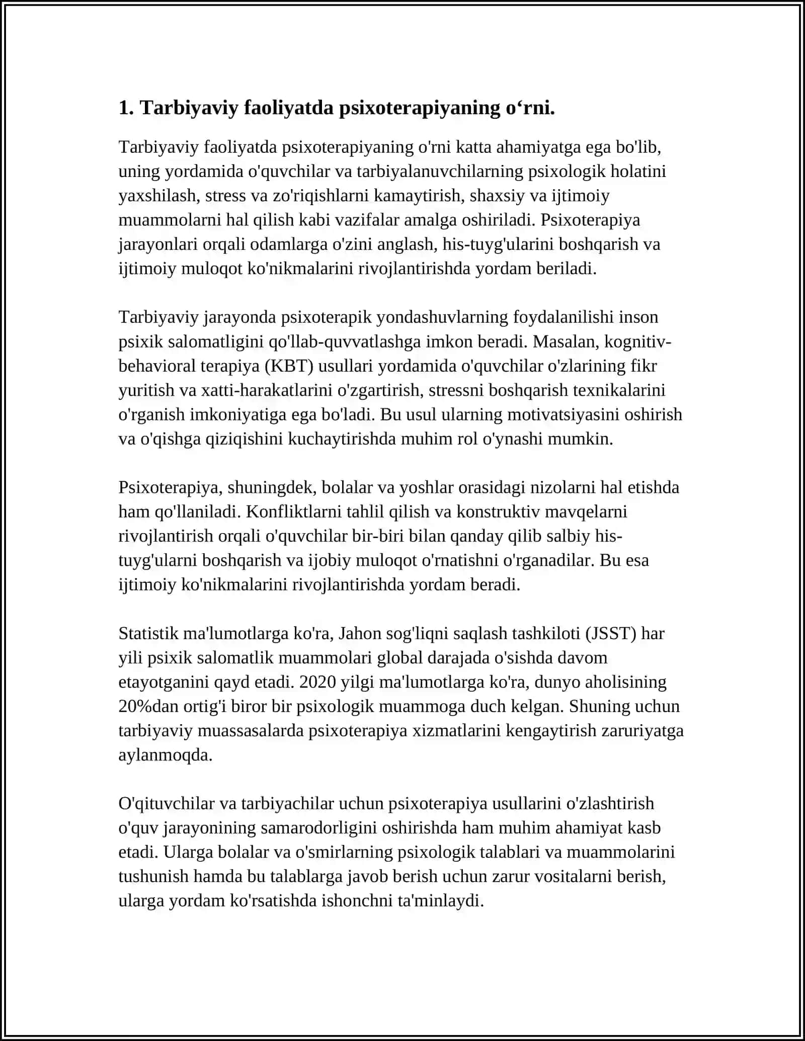 "TARBIYA " FANINI OʻQITISHGA PSIXOTERAPEVTIK, IJODIY TADQIQIY VA FAOLIYAT 3