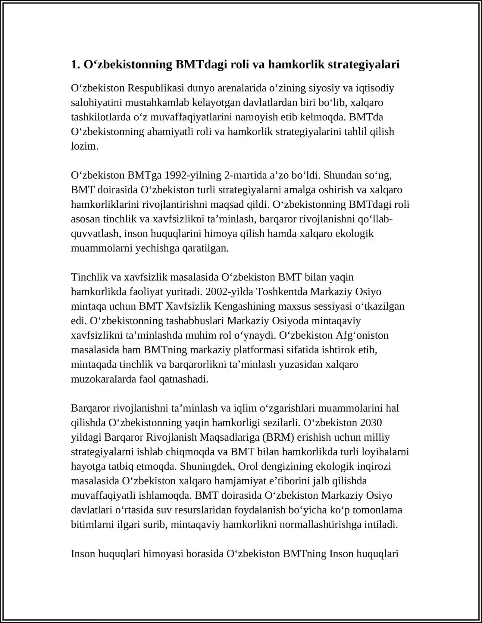 MAVZUSI ÒZBEKISTON RESPUBLIKASI XALQARO TASHKILOTLARGA A'ZOLIGI VA JAXON SIYOSIY MAYDONDAGI OʻRNI 3