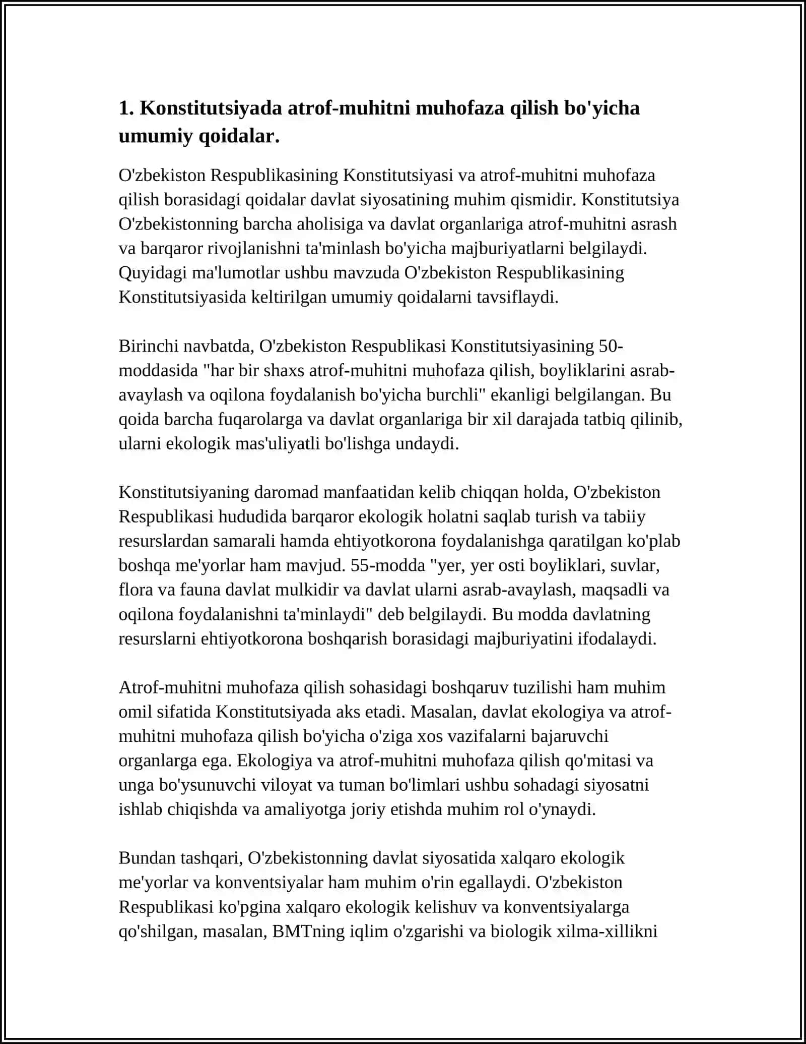KONSTITUTSIYANING QAYSI MODDALARIDA TABIATNI ASRASHGA DOIR QONUNLARNI O'RGANISH VA TAHLIL QILISH 3
