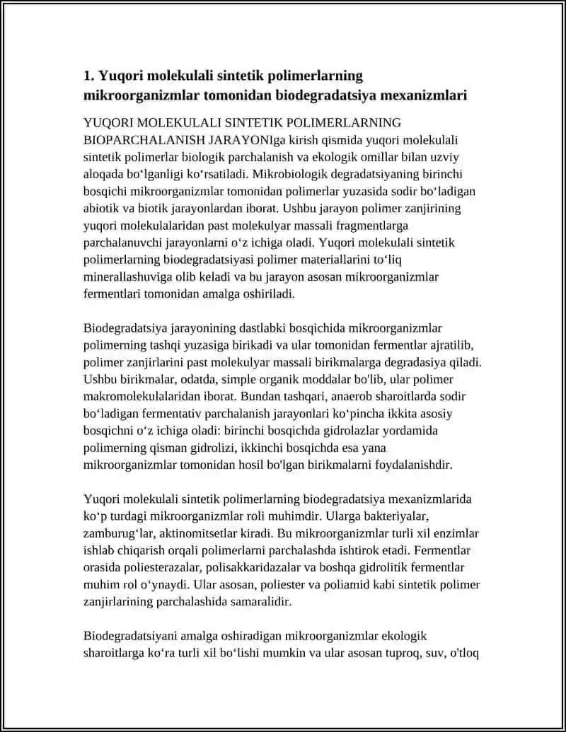 YUQORI MOLEKULALI SINTETIK POLIMERLARNING BIOPARCHALANISH JARAYONI 3