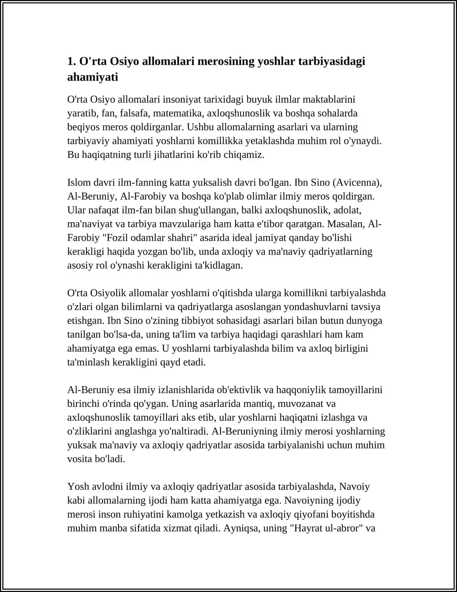 YUKSAK MA'NAVIYATLI YOSHLARNI TARBIYALASHDA O'RTA OSIYO ALLOMALARI ILMIY MEROSINING O'RNI 3