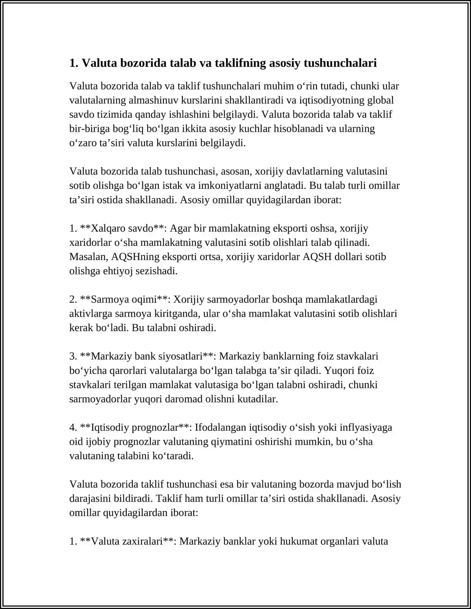 VALUTA BOZORIDA TALAB VA TAKLIF QANDAY SHAKLLANADI? 3