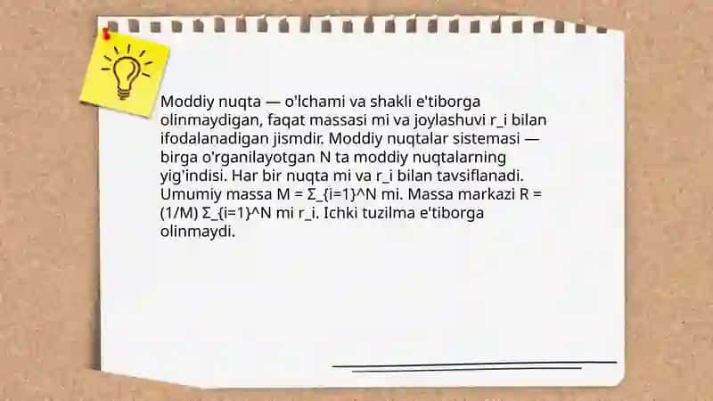 Moddiy nuqtalar sistemasining harakati. Massa markazi 3