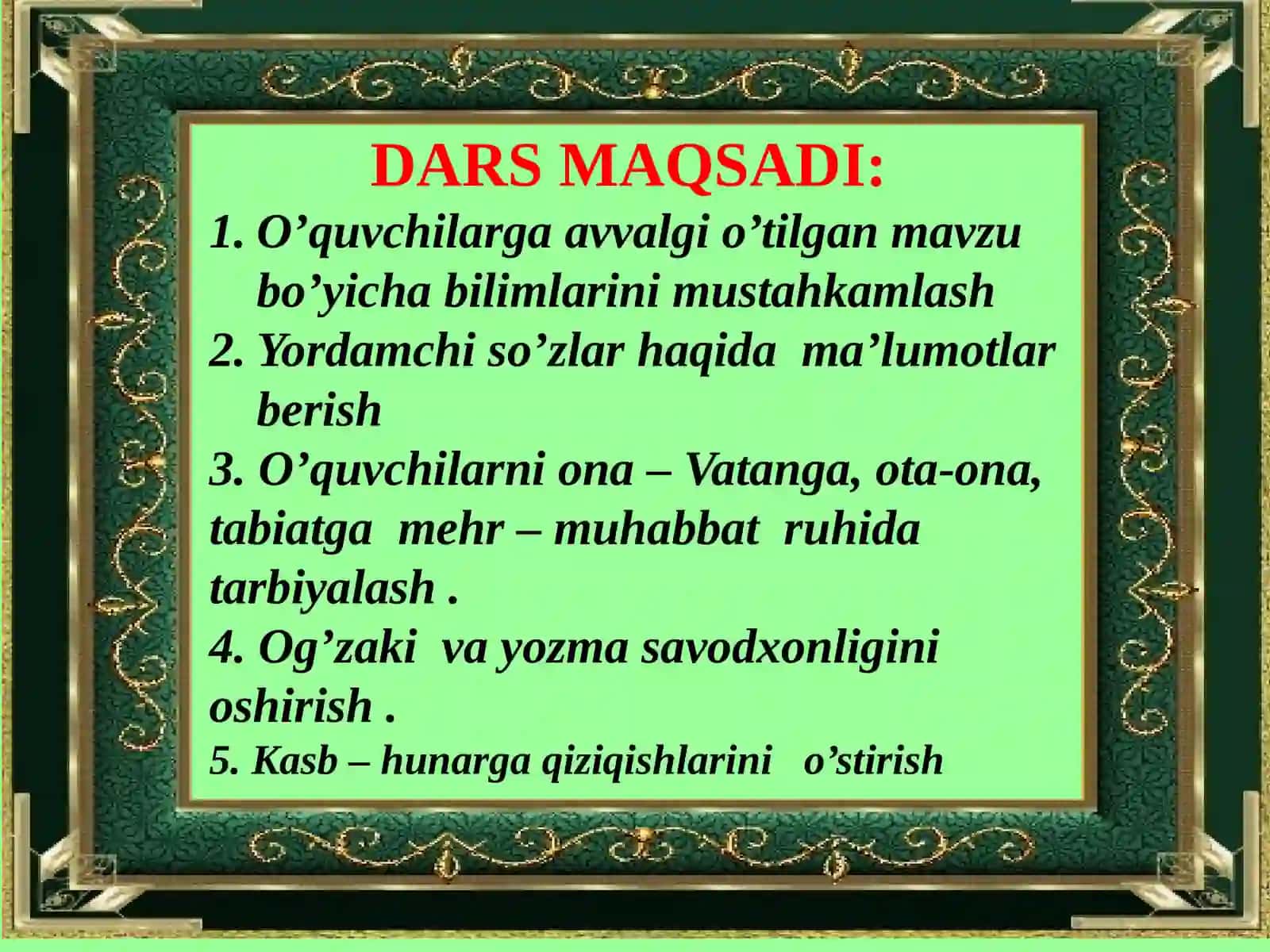 "YORDAMCHI SO’ZLAR" mavzusidatayyorlagan DARS ISHLANMASI 3