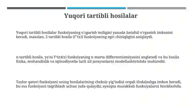 Yuqori tartibli hosilalar va ularni hisoblash usullari 3