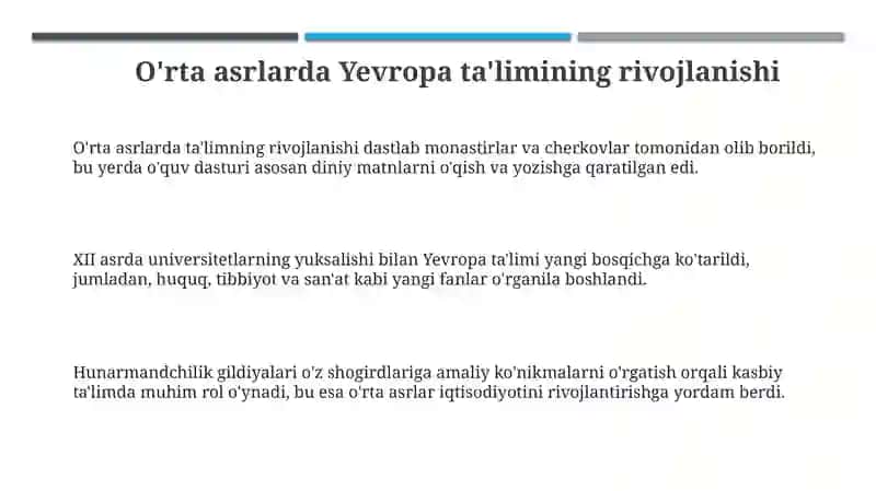 O'rtaasrlarda Yevropa ta'limining rivojlanishi 3