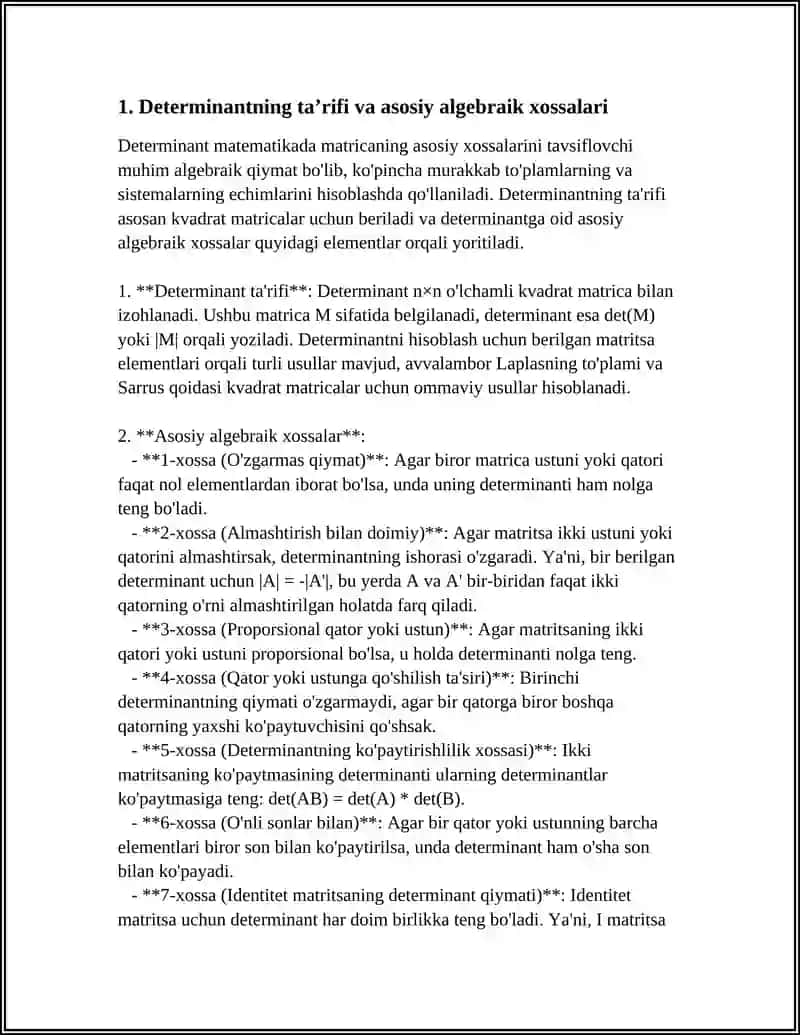 DETERMINANTLAR DETIRMINANTLARNING ASOSIY XOSSALARI 3