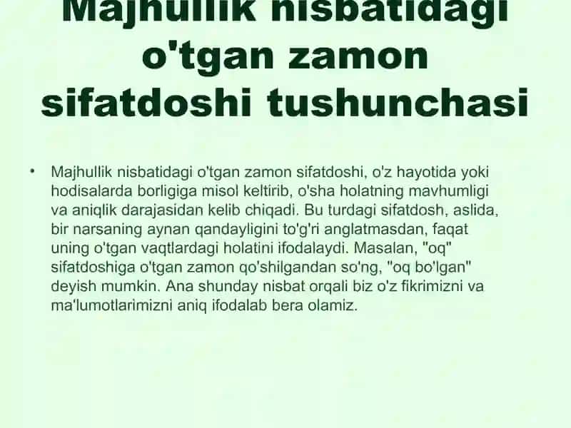 Majhullik nisbatidagi oʻtgan zamon sifatdoshi 3
