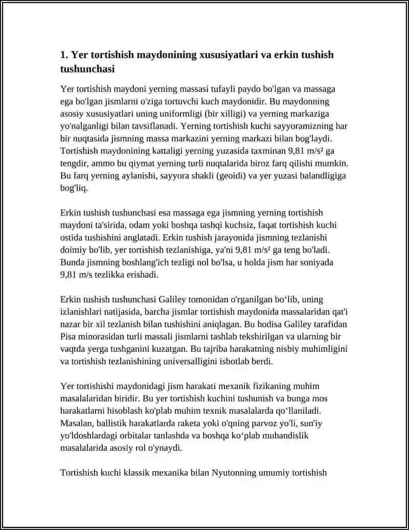 Yerning tortishish maydonida jismlarning harakati 3