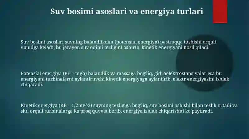 Toʻgʻonlardagi suv quvvatini hisoblash va gidroenergetika samaradorli 3