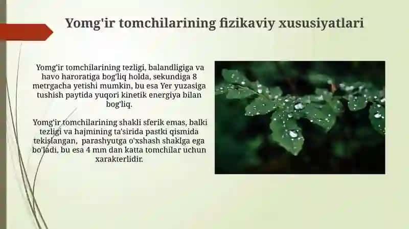 Yomg'ir tomchilari harakteristikasi 3
